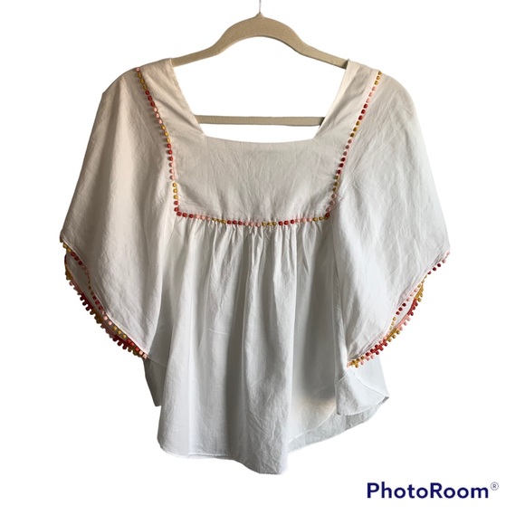 Madewell PomPom Butterfly White Top Size XSmall - Picture 5 of 7